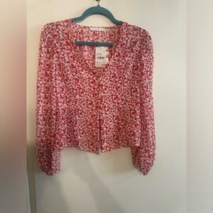 Lush red floral print blouse
